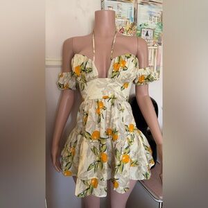 Cream and Orange Floral Off-Shoulder Sundress